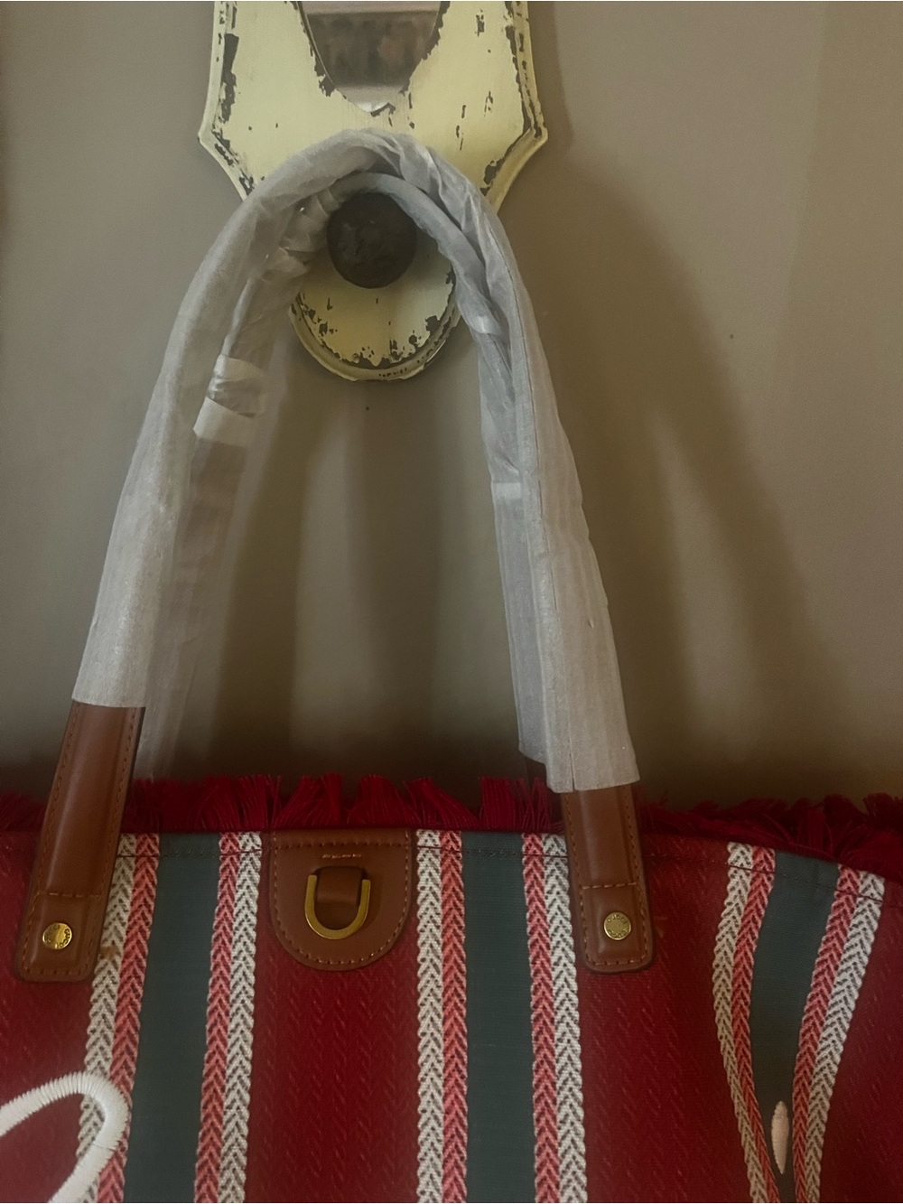 Huge Gucci style beach bag Red White and Green Striped Canvas Tote - Picture 4 of 10